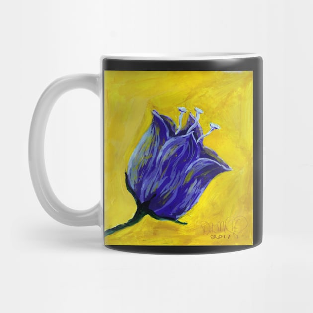 Purple tulip on yellow, acrylic painting by DlmtleArt